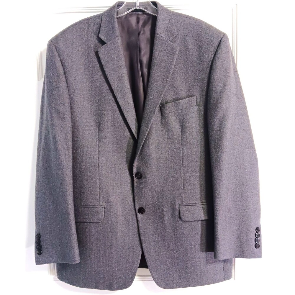 Ralph Lauren Blazer Sport Coat Men 44R Gray 100% Wool Tweed Suit Jacket 2 Button